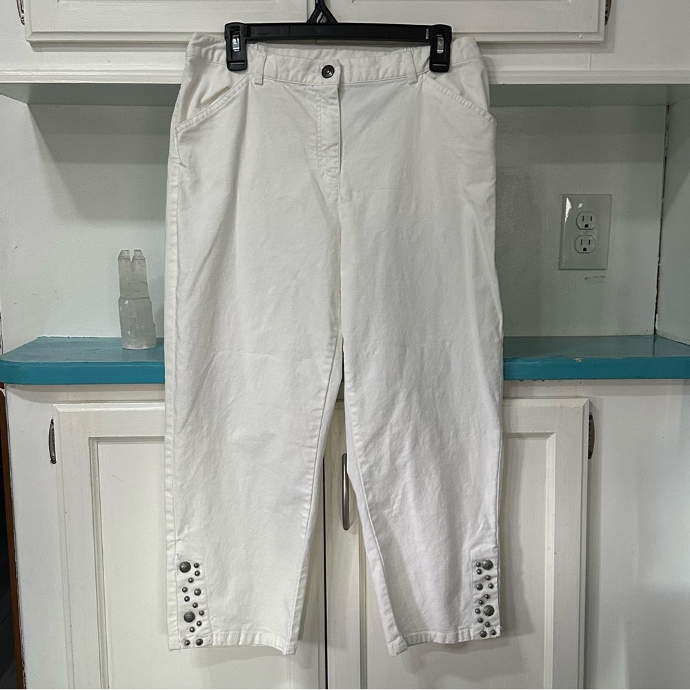 White Women's Capris with Stud Detail